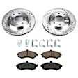 KIT-090221-562 2-Wheel Set Front Brake Disc and Pad Kit, Cross-drilled and Slotted 4 Lugs 256.03 mm Ceramic Evolution Drilled & Slotted Series, Includes (1) Brake Disc and (1) Brake Pad Set