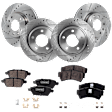 2006-2010 Ford Fusion - 4-Wheel Set Front and Rear Brake Disc and Pad Kit, Cross-drilled and Slotted 5 Lugs Ceramic Pro-Line Series, Includes (4) Disc and (2) Pad Set