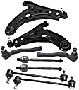 8-Piece Kit Front, Driver and Passenger Side, Lower Control Arm Kit, Includes (2) Control Arm, (2) Sway Bar Link, and (4) Tie Rod End