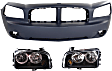 3-Piece Kit Driver and Passenger Side Halogen Headlight, With bulb(s), OE Replacement, Includes (1) Bumper Cover and (2) Headlight