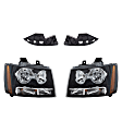 2007 Chevrolet Tahoe - 4-Piece Kit Driver and Passenger Side Halogen Headlight, With bulb(s), OE Replacement,  Includes (2) Bumper Trim and (2) Headlight