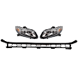 4-Piece Kit Front, Driver and Passenger Side Bumper Trim, Black, Sedan, Includes (2) Bumper Trim and (2) Headlight