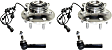 2-Wheel Set Front, Driver and Passenger Side Wheel Hub, 6 Lugs, With Bearing, With Sensor, 4WD, Includes (2) Tie Rod End and (2) Wheel Hub