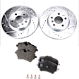KIT-090821-332 2-Wheel Set Brake Disc and Pad Kit, Cross-drilled and Slotted 5 Lugs Evolution Drilled & Slotted Series, Includes (1) Brake Disc and (1) Brake Pad Set
