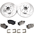 KIT-090821-365 2-Wheel Set Front Brake Disc and Pad Kit, Cross-drilled and Slotted 4 Lugs Ceramic Evolution Drilled & Slotted Series, Includes (1) Brake Disc and (1) Brake Pad Set