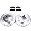 KIT-090821-401 2-Wheel Set Front Brake Disc and Pad Kit, Cross-drilled and Slotted 5 Lugs 354.08 mm Ceramic Evolution Drilled & Slotted Series, Includes (1) Brake Disc and (1) Brake Pad Set