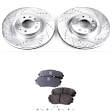 KIT-090821-452 2-Wheel Set Front Brake Disc and Pad Kit, Cross-drilled and Slotted 5 Lugs 320.04 mm Ceramic Evolution Drilled & Slotted Series, Includes (1) Brake Disc and (1) Brake Pad Set