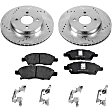 KIT-090821-476 2-Wheel Set Front Brake Disc and Pad Kit, Cross-drilled and Slotted 4 Lugs Ceramic Brake Disc Evolution Drilled & Slotted Series; Brake Pad Set Pro-Line Series, Includes (1) Disc and (1) Pad Set