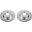 KIT-090821-476 2-Wheel Set Front Brake Disc and Pad Kit, Cross-drilled and Slotted 4 Lugs Ceramic Brake Disc Evolution Drilled & Slotted Series; Brake Pad Set Pro-Line Series, Includes (1) Disc and (1) Pad Set