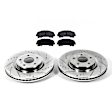 KIT-090821-500 2-Wheel Set Front Brake Disc and Pad Kit, Cross-drilled and Slotted 5 Lugs Ceramic Evolution Drilled & Slotted Series, Includes (1) Brake Disc and (1) Brake Pad Set