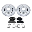 2021 Mazda CX-5 - 4-Piece Kit Front Brake Disc and Pad Kit, Cross-drilled and Slotted, 5 Lugs, 297.18 mm, Organic, 2.5L 4Cyl, Evolution Drilled & Slotted Series  Includes (2) Brake Disc and (1) Brake Pad Set