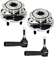 2-Wheel Set Front, Driver and Passenger Side Wheel Hub, 5 Lugs, With Bearing, Includes (2) Tie Rod End and (2) Wheel Hub