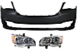 2017 Dodge Grand Caravan - 3-Piece Kit Driver and Passenger Side Halogen Headlight, With bulb(s), For Models Without Blacktop Package, OE Replacement,  Includes (1) Bumper Cover and (2) Headlight