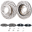 2-Wheel Set Front Brake Disc and Pad Kit, Cross-drilled and Slotted 5 Lugs 261.7 mm Ceramic Pro-Line Series, Includes (1) Brake Pad Set and (2) Brake Disc