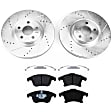 KIT-091421-347 2-Wheel Set Front Brake Disc and Pad Kit, Cross-drilled and Slotted 5 Lugs Ceramic Evolution Drilled & Slotted Series, Includes (1) Brake Disc and (1) Brake Pad Set