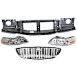 4-Piece Kit Header Panel, Front Panel Reinforcement, includes Grille, and Headlight