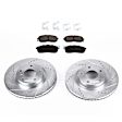 KIT-092121-77 2-Wheel Set Front Brake Disc and Pad Kit, Cross-drilled and Slotted 5 Lugs 295.91 mm Ceramic Evolution Drilled & Slotted Series, Includes (1) Brake Disc and (1) Brake Pad Set