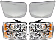 4-Piece Kit Front, Driver and Passenger Side Bumper End, For Models Without Fog Lights, Chrome, Plastic, Includes (2) Bumper End and (2) Headlight