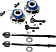 2-Wheel Set Front, Driver and Passenger Side Wheel Hub, 5 Lugs, With Bearing, With Sensor, includes (4) Tie Rod End and (2) Wheel Hub