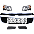 6-Piece Kit Driver and Passenger Side Halogen Headlight, Sedan, Includes (1) Bumper Grille, (2) Fog Light Cover, (1) Grille and (2) Headlight