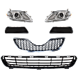 6-Piece Kit Driver and Passenger Side Halogen Headlight, Without bulb(s), Includes (1) Bumper Grille, (2) Fog Light Cover, (1) Grille and (2) Headlight