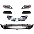 6-Piece Kit Driver and Passenger Side Halogen Headlight, Without bulb(s), Includes (1) Bumper Grille, (2) Fog Light Cover, (1) Grille and (2) Headlight