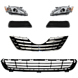 6-Piece Kit Driver and Passenger Side Halogen Headlight, USA Built Vehicle, Includes (1) Bumper Grille, (2) Fog Light Cover, (1) Grille Assembly, and (2) Headlight