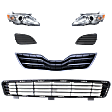 2011-2016 Toyota Camry - 6-Piece Kit Driver and Passenger Side Halogen Headlight, USA Built Vehicle, Includes (1) Bumper Grille, (2) Fog Light Cover, (1) Grille Assembly, and (2) Headlight