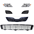 6-Piece Kit Driver and Passenger Side Halogen Headlight, Without bulb(s), Japan Built Vehicle, Includes (1) Bumper Grille, (2) Fog Light Cover, (1) Grille Assembly, and (2) Headlight