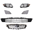 6-Piece Kit Driver and Passenger Side Halogen Headlight, Includes (1) Bumper Grille, (2) Fog Light Cover, (1) Grille Assembly, and (2) Headlight
