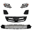 6-Piece Kit Driver and Passenger Side Halogen Headlight, North America Built, Includes (1) Bumper Grille, (2) Fog Light Cover, (1) Grille Assembly, and (2) Headlight, CAPA Certified