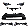 6-Piece Kit Driver and Passenger Side LED Headlight, Includes (1) Bumper Grille, (1) Grille Assembly, (2) Headlight, and (2) Fog Light Cover
