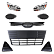 8-Piece Kit Driver and Passenger Side Halogen Headlight, Sedan, Includes (3) Bumper Grille, (2) Fog Light Cover, (1) Grille and (2) Headlight