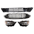 6-Piece Kit Driver and Passenger Side Halogen Headlight, Without LED Option, Includes (1) Bumper Grille, (2) Fog Light Cover, (1) Grille and (2) Headlight, CAPA Certified