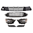 6-Piece Kit Driver and Passenger Side Halogen Headlight, Without LED Option, Includes (1) Bumper Grille, (2) Fog Light Cover, (1) Grille and (2) Headlight, CAPA Certified