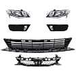 6-Piece Kit Driver and Passenger Side Halogen Headlight, Without bulb(s), Includes (1) Bumper Grille, (2) Fog Light Cover, (1) Grille and (2) Headlight