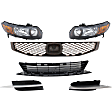 6-Piece Kit Driver and Passenger Side Halogen Headlight, Without bulb(s), Includes (1) Bumper Grille, (2) Fog Light Cover, (1) Grille Assembly, and (2) Headlight