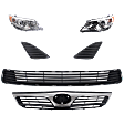 6-Piece Kit Driver and Passenger Side Halogen Headlight, Includes (1) Bumper Grille, (2) Fog Light Cover, (1) Grille Assembly, and (2) Headlight
