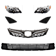 6-Piece Kit Driver and Passenger Side HID/Xenon Headlight, LE/XLE Models, Without bulb(s), Includes (1) Bumper Grille, (2) Fog Light Cover, (1) Grille Assembly, and (2) Headlight