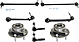 8-Piece Kit Front, Driver and Passenger Side, Lower, Rearward Control Arm Kit, Includes (2) Control Arm, (2) Sway Bar Link, (2) Tie Rod End, and (2) Wheel Hub
