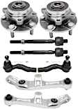 8-Piece Kit Front, Driver and Passenger Side, Lower, Frontward Control Arm Kit, Includes (2) Control Arm, (4) Tie Rod End, and (2) Wheel Hub