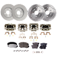 Front and Rear Brake Kit With Calipers, Natural Finish, Front-Plain Surface/Rear-Cross-drilled and Slotted, 5 Lugs, Front-295.91 mm/Rear-304.4 mm, Ceramic, AWD