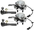 2-Wheel Set Front, Driver and Passenger Side Wheel Hub, 6 Lugs, With Bearing, With Sensor, RWD, Includes (2) Wheel Hub and (2) Tie Rod End