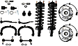 16-Piece Kit Front, Driver and Passenger Side Fully Loaded Strut, Includes (2) Control Arm, (4) Tie Rod End, (2) Sway Bar Link, (4) Ball Joint, (2) Shock Absorber and Strut Assembly and (2) Wheel Hub