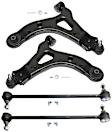 4-Piece Kit Front, Driver and Passenger Side, Lower Control Arm Kit, Includes (2) Control Arm and (2) Sway Bar Link