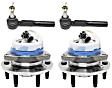 2-Wheel Set Front, Driver and Passenger Side Wheel Hub, 6 Lugs, With Bearing, With Sensor, includes (2) Tie Rod End and (2) Wheel Hub