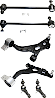 6-Piece Kit Front, Driver and Passenger Side, Lower Control Arm Kit, Includes (2) Control Arm, (2) Sway Bar Link, and (2) Tie Rod End