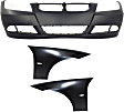 3-Piece Kit, Front Primed Bumper Cover, Includes (1) Bumper Cover and (2) Fender
