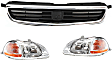 3-Piece Kit Driver and Passenger Side Halogen Headlight, Without bulb(s), OE Replacement, Includes (2) Headlight and (1) Grille Assembly