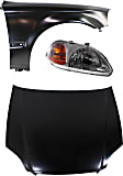 1996-1998 Honda Civic - 3-Piece Kit Factory Style Hood, Steel, Primed, Includes (1) Fender, (1) Headlight, and (1) Hood